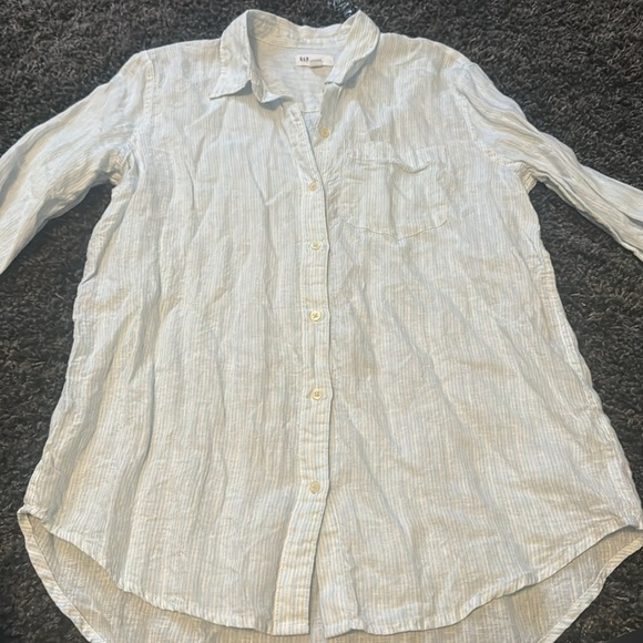 GAP Blue & White Striped Button Front Long Sleep Top - Size Medium - Picture 6 of 6